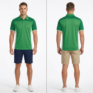 Men's <b>Green</b> <b>Silk</b>/Cotton Short Sleeve for Shirt Knitted Anti-Wrinkle Casual Sporty Solid Color Blocked Design Button Front - Product Image 4