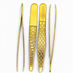 Pince à épiler pour sourcils plaquée or Mahnes, pointe fine, outils de maquillage de luxe durables, qualité professionnelle, avec logo et couleur personnalisés - Product Image 2