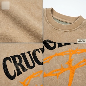 Men's Washed Cotton Crucified Graphic Printed T Shirt Vintage Oversized Short Sleeve Casual Streetwear Crew Neck Tee - Product Image 6