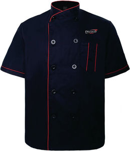 เสื้อเชฟแบบยูนิเซ็กซ์ ผ้าโพลีเอสเตอร์ สำหรับร้านอาหาร ชุดทำงานในครัว ทนทาน พิมพ์ลายด้วยความร้อน ผ้าทอ แขนสั้น - Product Image 4
