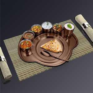 Service de vaisselle astucieux en acier inoxydable (1 personne) revêtement PVD or rose assiette Thali élégante - Product Image 1
