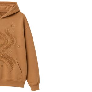Sudadera con Capucha Extra Grande para Mujer, Diseño de Ondas con Pedrería Color Camel, Felpa Premium, Estilo Casual Urbano - Product Image 4
