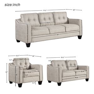 Set da Soggiorno a 3 Pezzi con Cuscini Trapuntati - Product Image 6