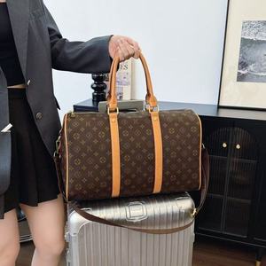 Sac de voyage vintage en PU pour femme, fermeture éclair, poignée unique, motif monogramme marron, été, hiver, shopping, extérieur, tout usage - Product Image 1