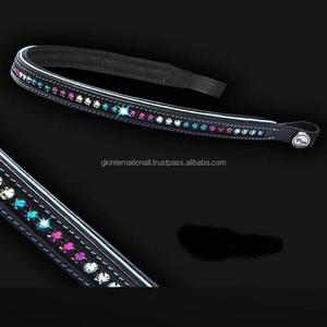 Banda de cuero negro para cejas de caballo, accesorio de lujo hecho a mano con relleno naranja combinado y naranja, 1 Fila de diamantes de imitación ostentosos de cristal - Product Image 2