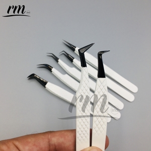 RMI Private Label 45 90 Degree L Shape Fiber Tip Stainless Steel Anti-Magnetic Tweezers 10mm Length Eyelash Tweezers - Product Image 6