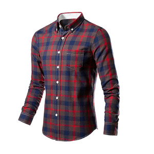 Mens Button Down Check Shirt Contemporary Plaid Business Casual Shirt Lightweight Cotton Factory Wholesale Export - Product Image 1