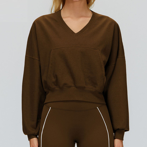 Sudadera Deportiva Personalizada 100% Algodón para Mujer, Nueva Sudadera Negra Corta de Manga Larga con Cuello en V, Sudadera con Capucha - Product Image 2