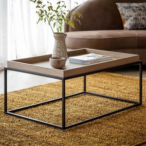 Table basse carrée en bois grainé avec structure métallique, table d'appoint pour salon - Product Image 1