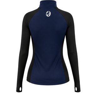 <b>Women</b> <b>Quarter</b> <b>Zip</b> Athletic Top Navy Blue Long Sleeve Fitted Sports Training Shirt High Collar Thumbhole Performance Activewear - Product Image 2