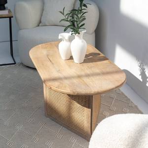 Mesa de Centro Ovalada de Madera con Base de Ratán Vandana Zenova Elara para Decoración Moderna de Sala de Estar - Product Image 3