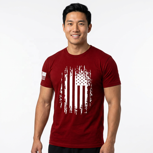 T-shirt à manches courtes rouge pour homme avec imprimé drapeau américain, col rond, jersey décontracté, coupe régulière, longueur normale, 100% coton respirant - Product Image 4