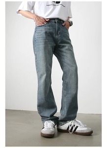 Wholesale Custom Denim <b>Jeans</b> High Waist Straight Leg Pants Casual <b>Vintage</b> Washed Cotton Denim Trousers for Men and <b>Women</b> - Product Image 4