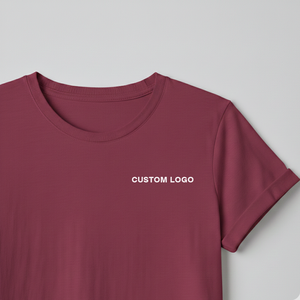 Camiseta Ecológica de Manga Corta y Cuello Redondo para Mujer, Color Granate, Mezcla de Algodón de Alta Calidad, Precio al por Mayor - Product Image 5