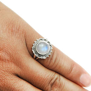 Handmade Solid 925 Sterling Silver <b>Ring</b> Unique And Classic Design <b>Ring</b> With Natural Rainbow <b>Moonstone</b> Gemstone Bohemian <b>Ring</b> - Product Image 5