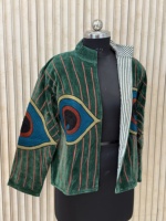 Veste matelassée en velours vert imprimé, motif floral, manches longues, col rabattu, vêtement d'extérieur unisexe, respirant, écologique, pour tous