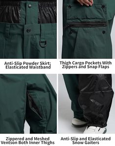 Pantalones de Esquí Unisex Impermeables, Resistentes al Viento y Calefactables, Color Verde Oscuro, con Bolsillos Tipo Cargo y Cierre con Cordón - Product Image 6