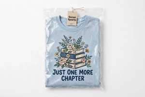Women's <b>Light</b> Blue Summer Jersey Breathable Book Stack Graphic T-Shirt Just One More Chapter Printed Casual O-<b>Neck</b> Tee - Product Image 6