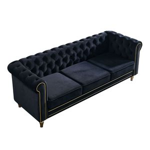 Divano Chesterfield in Velluto Nero da 84,65 Pollici per Soggiorno - Product Image 3