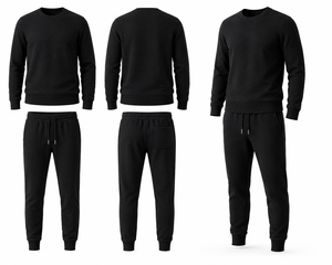 Ensemble de pyjama en molleton 100 % polyester tricoté à manches longues pour homme, noir uni, confortable, décontracté, pour l'automne, lavable en machine - Product Image 2