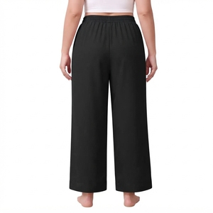 Womens Fashion Flare <b>Trousers</b> Mid <b>Waist</b> <b>Elastic</b> <b>Waist</b> Stretch Pants OEM ODM Custom Clothing Factory Bulk Supplier Wide 100% - Product Image 6