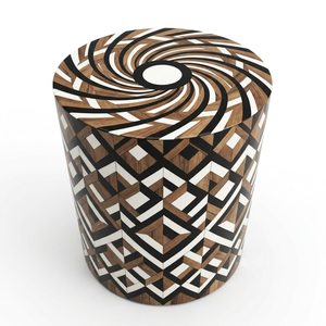 Taburete Decorativo Hecho a Mano con Incrustaciones de Madera y Resina Blanca a Rayas, Diseño Personalizado OEM ODM DECORYUG - Product Image 3