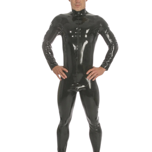 Traje de látex negro para hombre, estilo zentai, ajustado, de cuerpo entero, manga larga, disfraz para adultos - Product Image 3