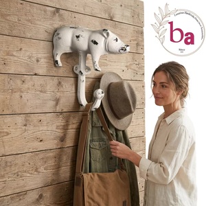 Ba Distressed Pig Animal Wall Hook White Cast Iron Rustic Style Handmade Decorative Coat <b>Hanger</b> Single Hook Waterproof - Product Image 2