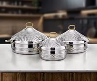 Bol de service de luxe en acier inoxydable argenté clouté avec couvercle conique suspendu, pour le Ramadan, décoration de table islamique pour l'Aïd, bonbons et noix