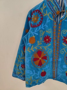 Veste en velours brodée de fleurs bohèmes, col mandarin, manches longues, vêtements d'extérieur décontractés pour femmes, vêtements d'automne - Product Image 4
