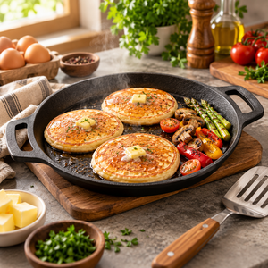 Sartén de paella de hierro fundido SKUAS con doble asa, redonda y resistente, para cocinar, freír y asar arroz español - Product Image 1