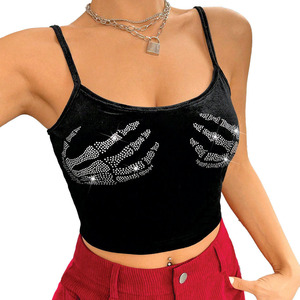 Trendy Custom Street style Women <b>Rhinestones</b> Skeleton-Hand Crop Custom Soft Cotton Spaghetti Strap Streetwear <b>Top</b> women's shirt - Product Image 6