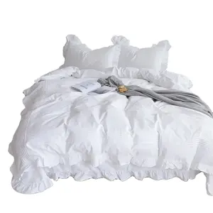 New Design White Ruffle Bedding Set 100% Cotton Filling Plain Dyed 7 pcs Pillowcases Ultra Soft Touch Floral Style Duvet Covers