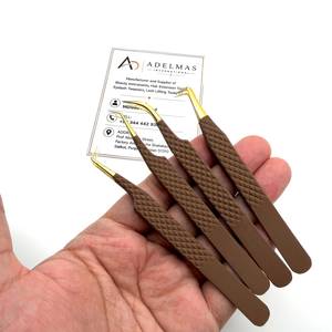 <b>Brown</b> Gold <b>Lash</b> tweezers Custom Logo Fine Tip Textured Handle Beauty Instrument <b>Lash</b> Applicator Tool - Product Image 5