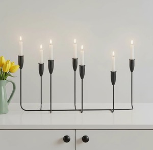Luxury <b>Iron</b> Candle Stand Set of <b>7</b> Taper Candles Holder Black Metal Home Decoration Durable Design At Best Price - Product Image 3