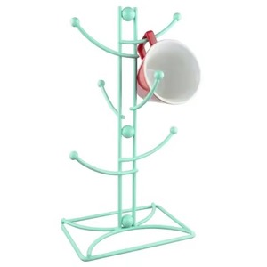 Support à tasses noir en fer torsadé avec tige centrale et plateau horizontal surélevé en métal pour rangement de tasses à café sur table de cuisine - Product Image 5