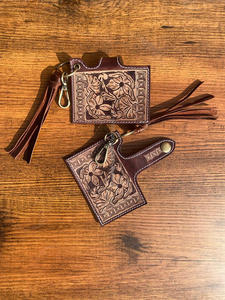 Nueva llegada Real Floral Tooled cuero ATM tarjetero elegante lindo pequeño Western moda borla Tarjetero con llaveros - Product Image 3