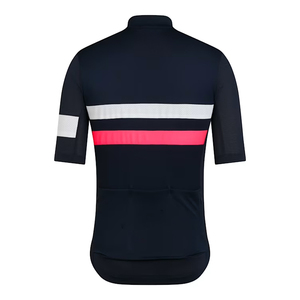 เสื้อเจอร์ซีย์ปั่นจักรยานแขนสั้นสีดำสำหรับผู้ชาย ลายแถบสีขาวและชมพู ซิปด้านหน้าเต็มตัว ผ้าโพลีเอสเตอร์ระบายอากาศได้ดี เสื้อกีฬา - Product Image 4