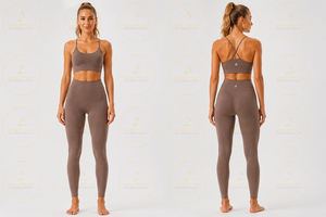 Conjunto de yoga acanalado sin costuras para mujer: leggings de cintura alta y sujetador deportivo con espalda cruzada para fitness y gimnasio - Product Image 4