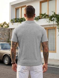 เสื้อโปโลผ้าถักเนื้อนุ่มสำหรับผู้ชายแขนสั้นลำลองสำหรับเล่นกอล์ฟในฤดูร้อน - Product Image 3