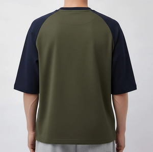 Camiseta casual de manga raglán para hombre, color verde oliva y azul marino, cuello redondo, corte regular, jersey de punto de color sólido - Product Image 4