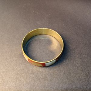 Luxury Brass Bangle with Red and White Shell Inlay Handcrafted Gold Elephant Motif <b>Ethnic</b> Indian Wedding Bracelet Jewelry - Product Image 3