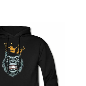 Men's Black Hoodie With Gorilla <b>King</b> <b>Crown</b> Print Casual Streetwear Front Logo Design Regular Fit - Product Image 6