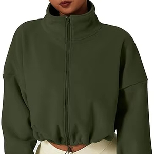 Women's Sherpa Fleece Cropped Jacket Long Sleeve Zip Up Warm Winter Short Coat for Casual Daily Wear jackets sweatshirts - Product Image 5