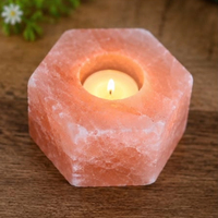 Lampe en cristal de sel de l'Himalaya de qualité supérieure, lampes en sel de l'Himalaya, forme hexagonale sculptée, porte-bougie en sel naturel, décoration d'intérieur