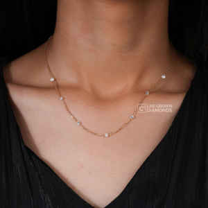 Wholesale 14K Yellow Gold Round Brilliant Cut Lab Grown Diamond Station <b>Necklace</b> OEM ODM Custom Fine Jewelry Women - Product Image 4