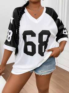 Jersey de malla extragrande personalizado para mujer, top deportivo con cuello en V, número 68, ropa de moda al por mayor OEM - Product Image 6