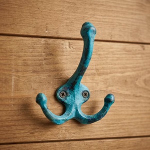 Beads Art CK 558 Rustic Triple Hook Cast Iron Wall Mounted Handmade Multifunctional Blue Patina Finish Coat <b>Hanger</b> - Product Image 3
