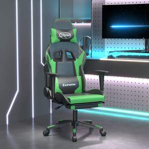 Silla de Juego de Piel Sintética Negra y Verde con Madera Contrachapada Metálica y Espuma - Asiento Duradero y Cómodo para Gamers - Product Image 1