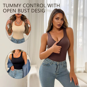 Conjunto de Top Corto de Punto Acanalado Marrón con Cuello Redondo para Mujer y Jeans de Cintura Alta de Mezcla de Algodón y Spandex de Color Liso, Ajuste Regular - Product Image 2